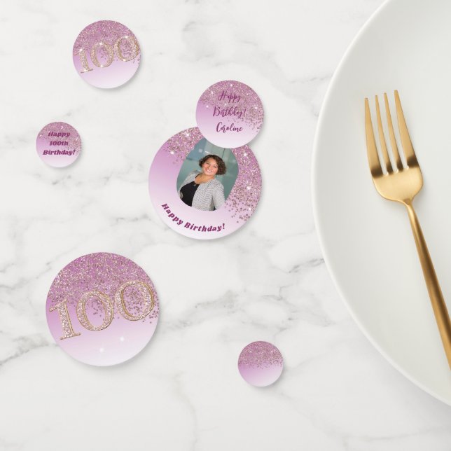 Happy 100 Birthday Chic Falling Rose Gold Glitter Confetti (Group)