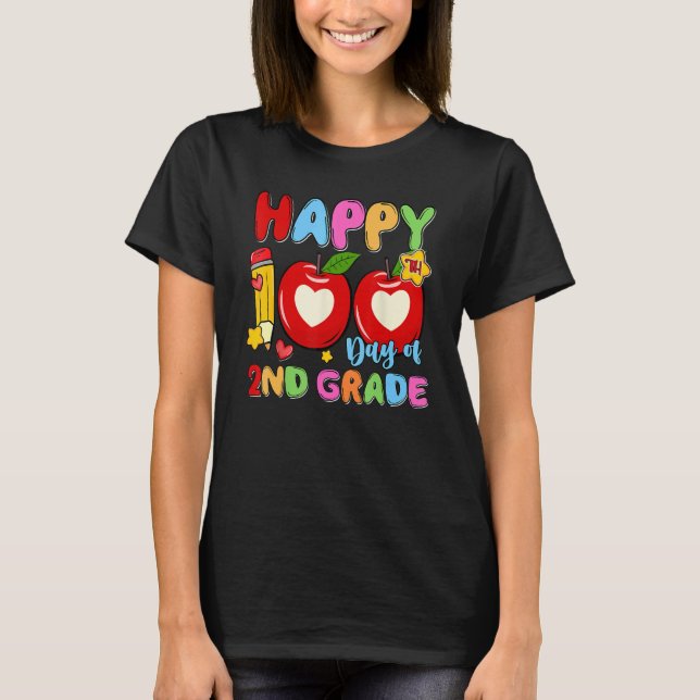 Happy 100 Days Of 2nd Grade Pencil Apples Kids Tea T-Shirt (Front)