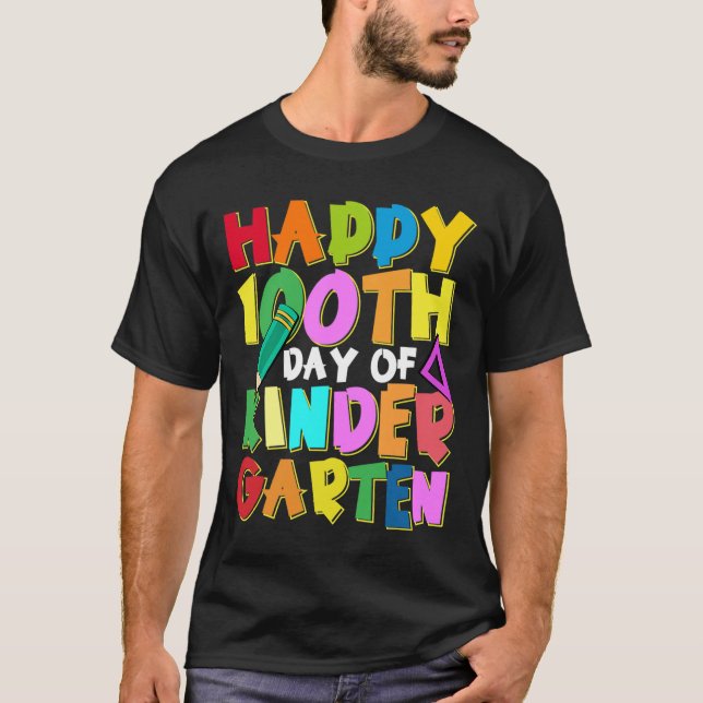 Happy 100 Days of Kindergarten Kids 100th Day of S T-Shirt (Front)