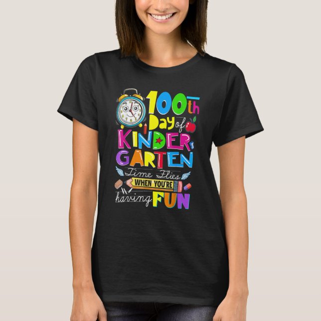 Happy 100 Days Of Kindergarten School Teachers Kid T-Shirt (Front)