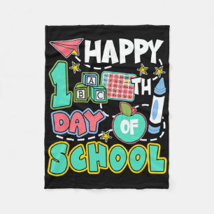 Happy 100 Days Of School Apple Teacher Student Fun Fleece Blanket