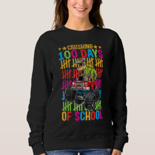 Happy 100 Days Of School Boys Dino Monster Truck Sweatshirt