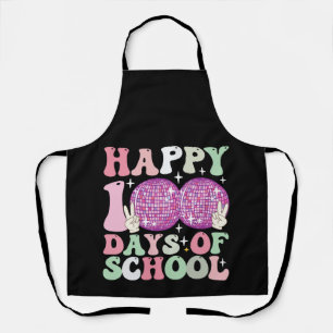 Happy 100 Days Of School Disco Ball Groovy Retro Apron