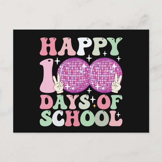 Happy 100 Days Of School Disco Ball Groovy Retro Postcard (Front)