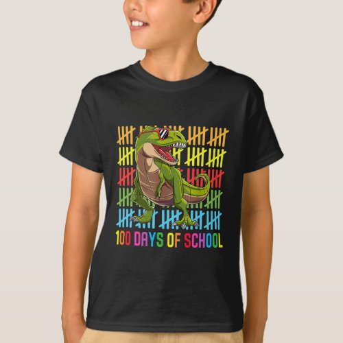 Happy 100 Days Of School For Kids Boys Dinosaur T_Shirt