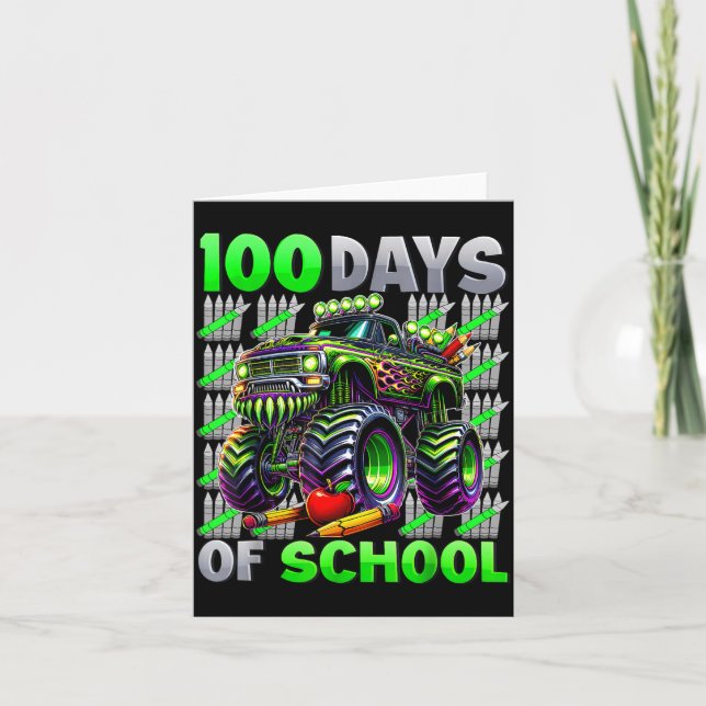 Happy 100 Days Of School Funny Monster Truck Stude Card (Front)