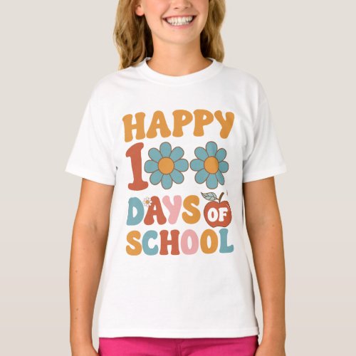 Happy 100 days of school groovy fonts T_Shirt
