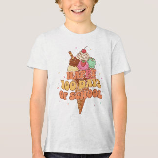 Happy 100 Days of School Ice Cream Groovy Retro  Tri-Blend Shirt