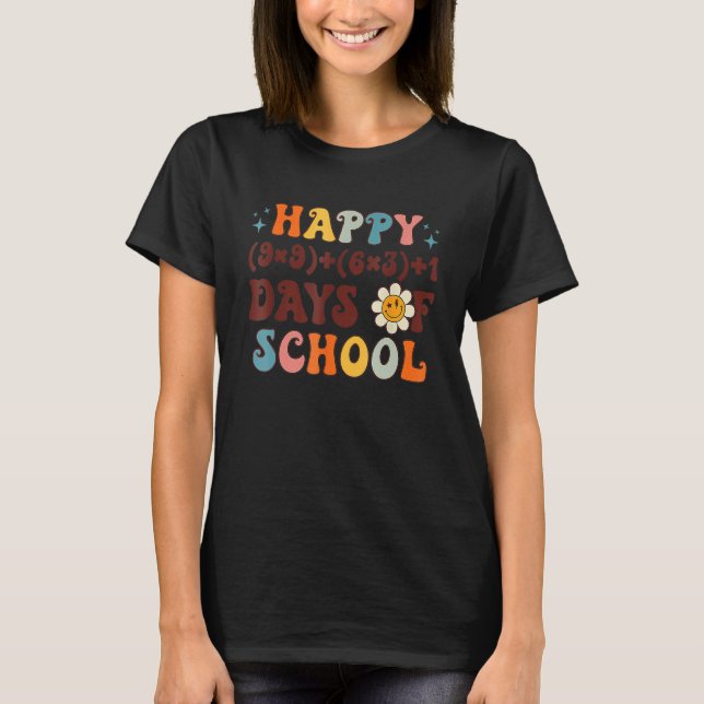 Happy 100 Days Of School Math Formula Groovy Retro T-Shirt (Front)