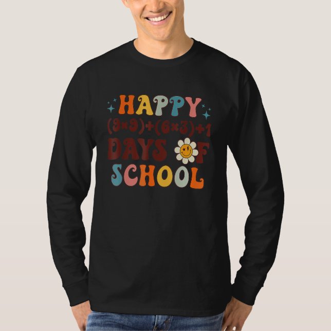 Happy 100 Days Of School Math Formula Groovy Retro T-Shirt (Front)