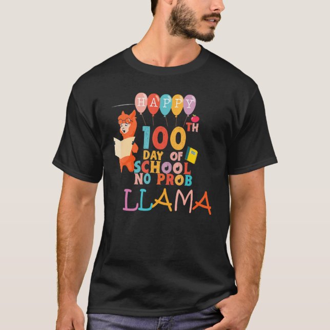 Happy 100 Days Of School No Prob LLAMA Teacher Kid T-Shirt (Front)