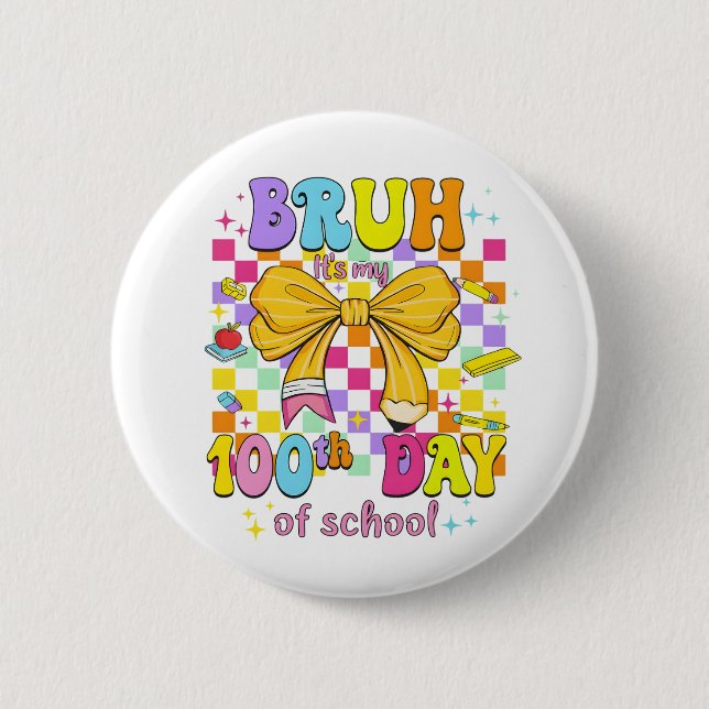 Happy 100 Days of School Pink Bow Button (Front)