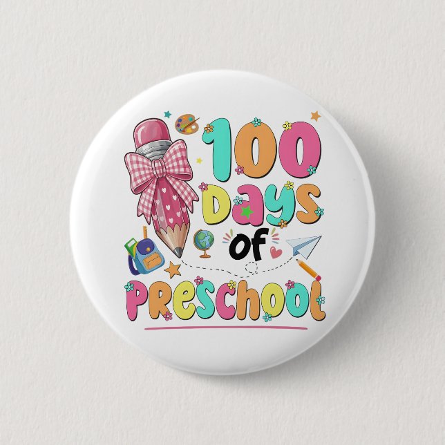 Happy 100 Days of School Pink Bow Button (Front)