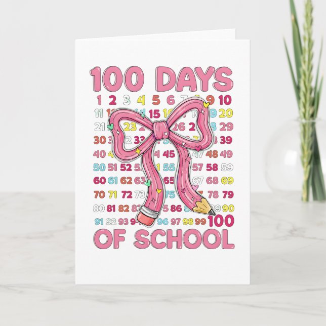 Happy 100 Days of School Pink Bow Card (Front)