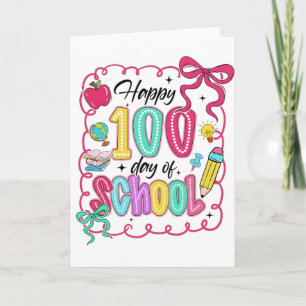 Happy 100 Days of School Pink Bow Card