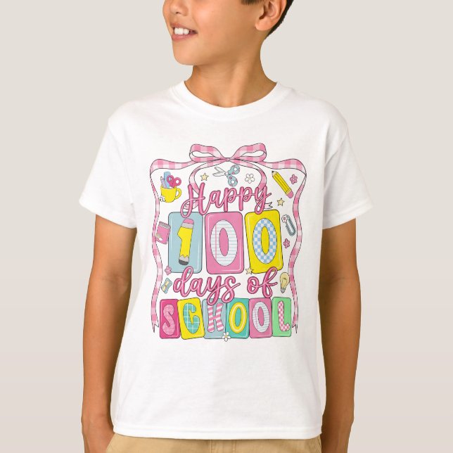 Happy 100 Days of School Pink Bow T-Shirt (Front)