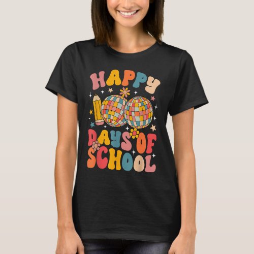 Happy 100 Days of School Retro Disco 100th Day Tea T_Shirt