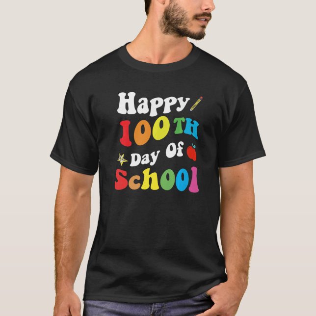 Happy 100 Days Of School Retro Groovy Funny Presen T-Shirt (Front)