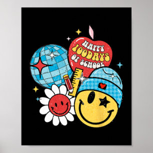 Happy 100 Days Of School Retro Groovy Smile  Poster