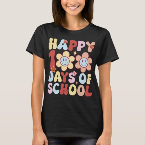 Happy 100 days of school Retro groovy style 2023 T_Shirt