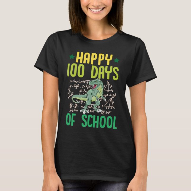 Happy 100 Days Of School Rex Dinosaur Math Teacher T-Shirt (Front)