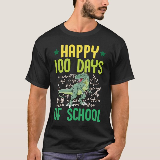 Happy 100 Days Of School Rex Dinosaur Math Teacher T-Shirt (Front)