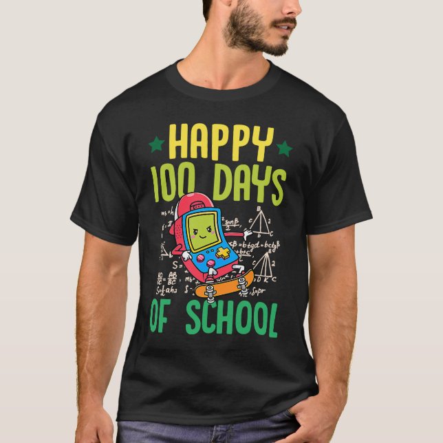 Happy 100 Days Of School Skateboarder Gamer Math T T-Shirt (Front)