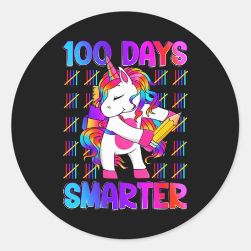 Happy 100 Days Of School Smarter Brighter Tie Dye  Classic Round Sticker