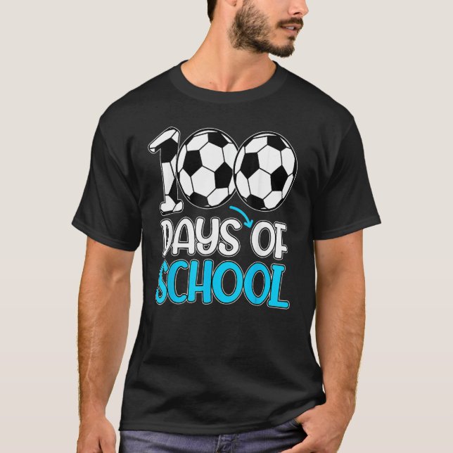 Happy 100 Days Of School Soccer Teacher Kids Boys T-Shirt (Front)