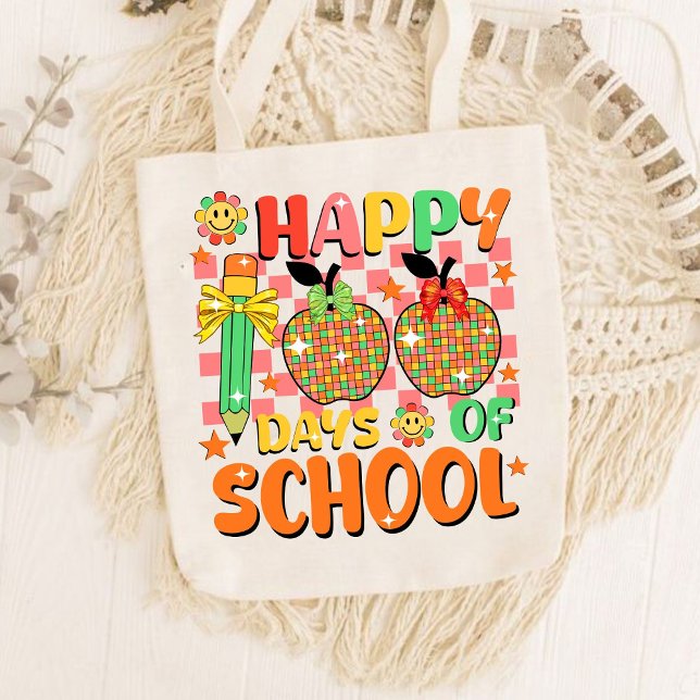 happy 100 days of school . teacher appreciation  tote bag (happy 100 days of school tote bags, teacher gift, teacher appreciation tote bags)