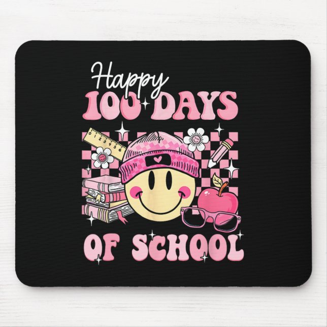 Happy 100 Days Of School Teacher Kids Retro Groovy Mouse Pad (Front)