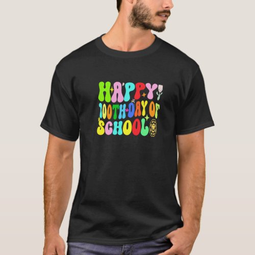 Happy 100 Days Of School Teacher Kids Retro Groovy T_Shirt