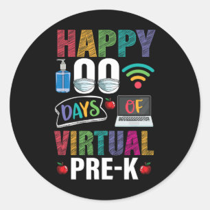 Happy 100 Days Of Virtual Pre-k Kids Teacher Stude Classic Round Sticker