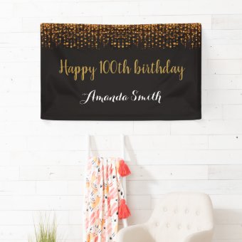 100th Birthday Decorations Set - Pre-Strung Banner & Gold Glitter Dots, 60 Inch