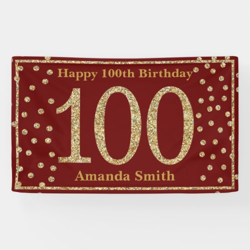 Happy 100th Birthday Banner Burgundy Red Gold