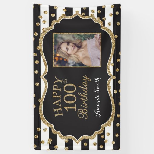 Happy 100th Birthday Banner. Gold Glitter Photo Banner | Zazzle