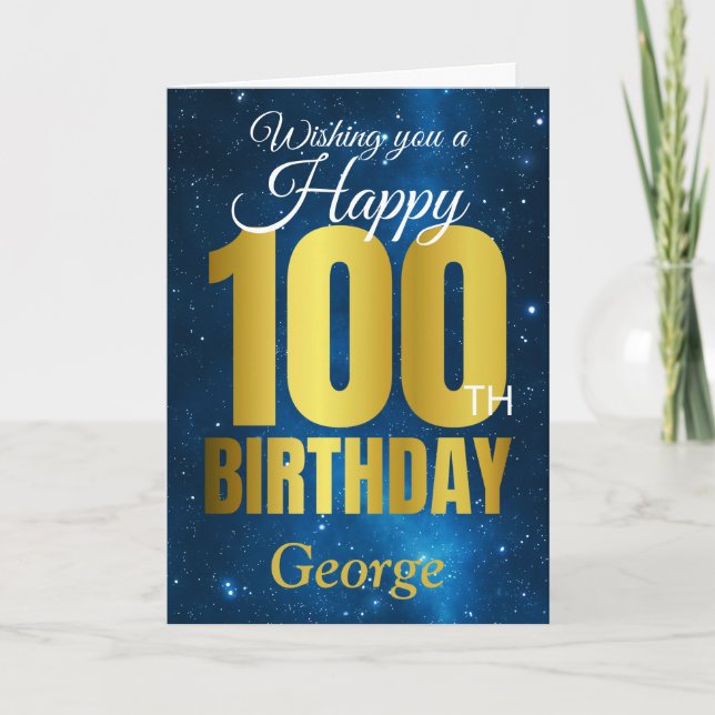 Happy 100th Birthday Blue Gold Card (Front)
