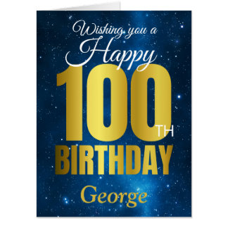 Happy 100th Birthday Blue Gold Jumbo Card
