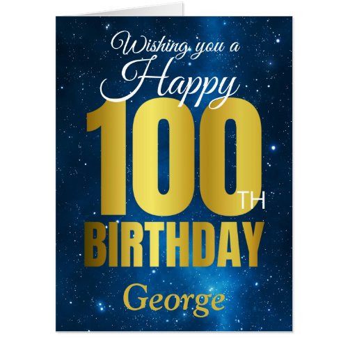 Happy 100th Birthday Blue Gold Jumbo Card