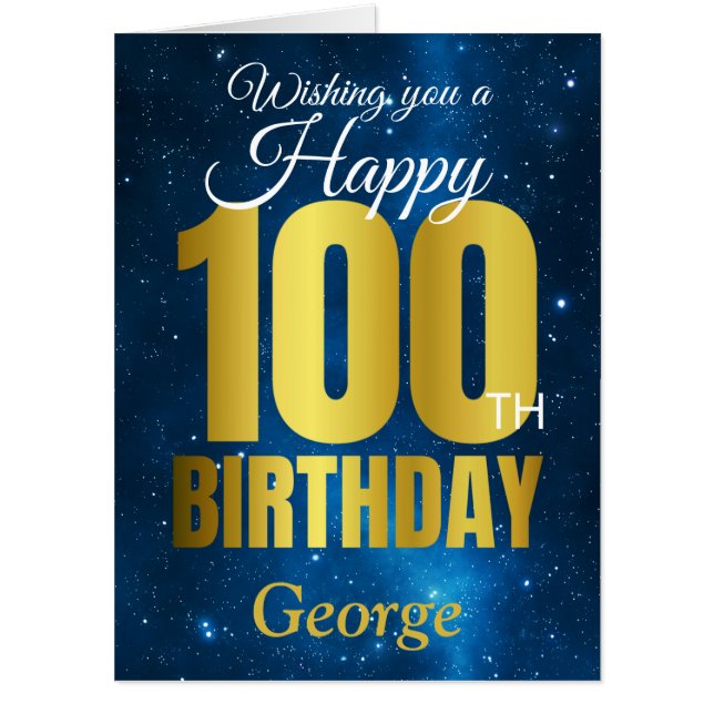 Happy 100th Birthday Blue Gold Jumbo Card (Front)