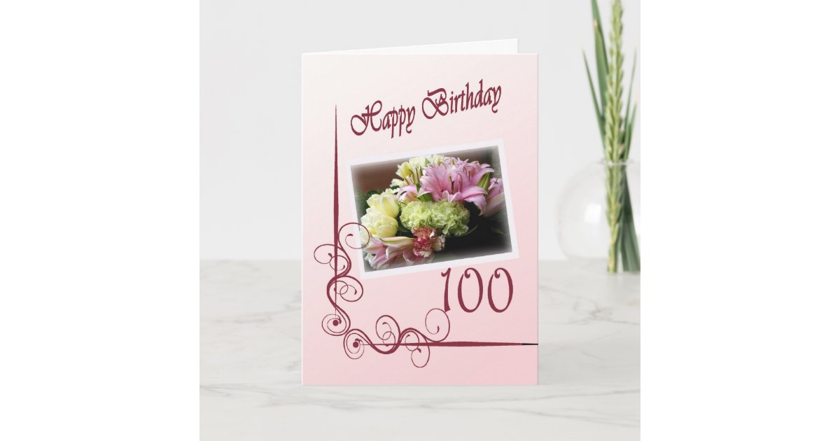 Happy 100th Birthday Card Flower Bouquet