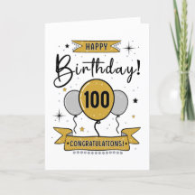 Happy 100th Birthday Card in gold