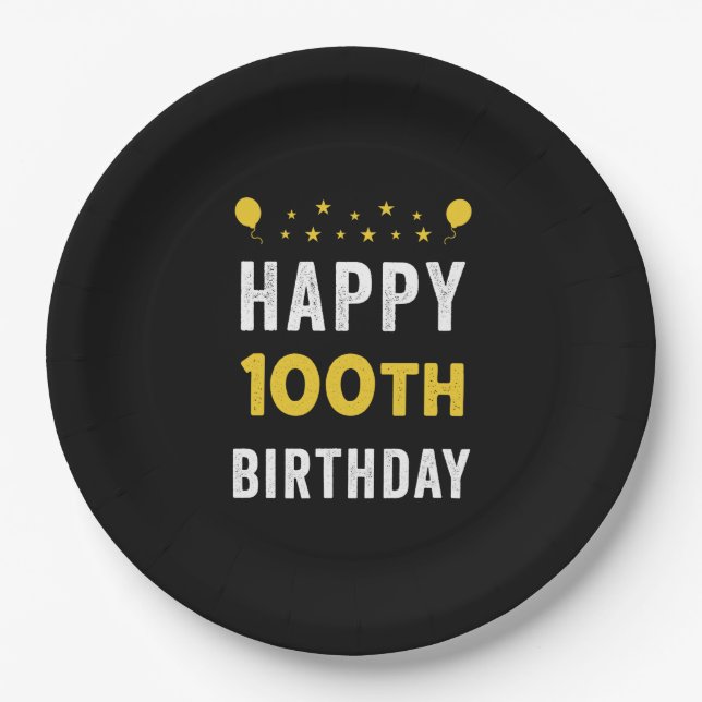 Happy 100th Birthday Centenarian Celebration Party Paper Plates (Front)