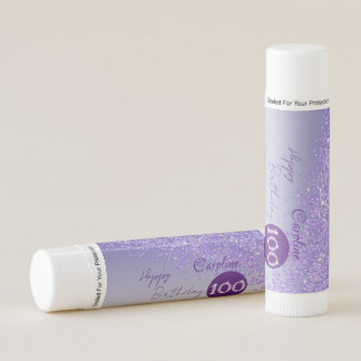 Happy 100th Birthday Chic Purple Glitter  Lip Balm
