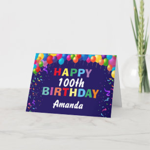 Happy 100th Birthday Colorful Balloons Navy Blue Card