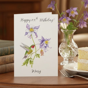 Happy 100th Birthday Columbine with Hummingbird Card