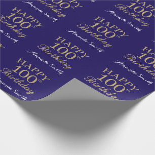Happy 100th Birthday Gold Glitter and Navy Blue Wrapping Paper