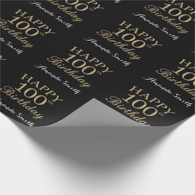 Happy 100th Birthday Gold Glitter Wrapping Paper (Corner)