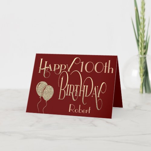 Happy 100th Birthday Name Gold Typography Burgundy
