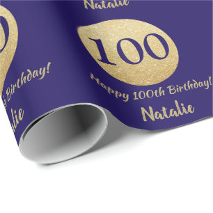 Happy 100th Birthday Navy Blue and Gold Glitter Wrapping Paper